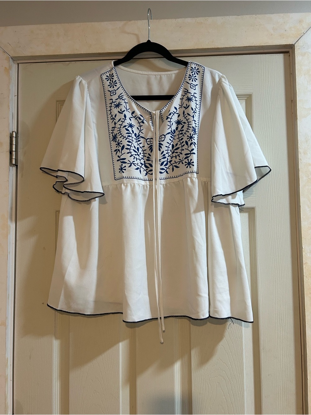 Womens White Top with Navy Detail